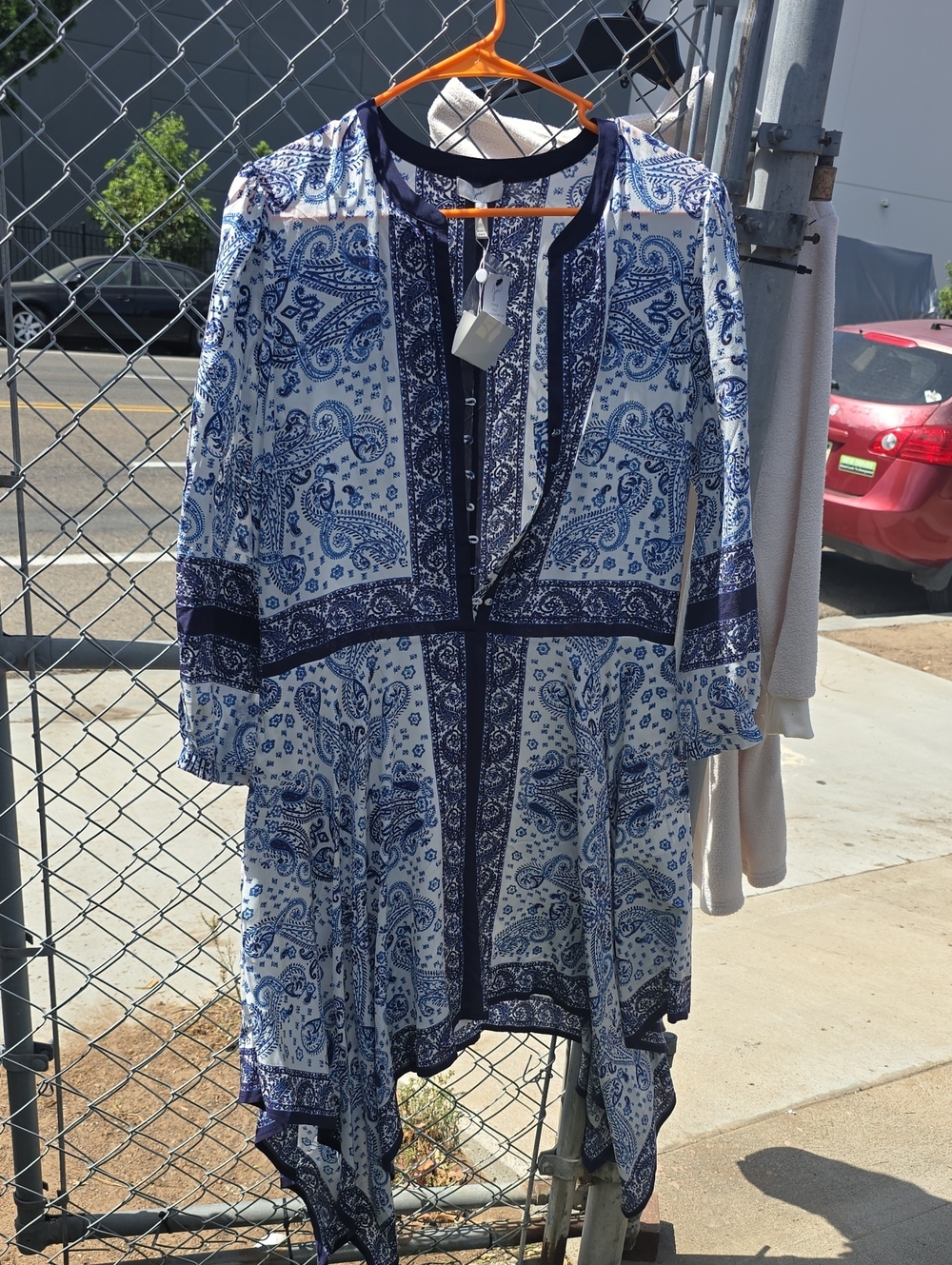 Joie White and Blue Paisley Asymmetrical Tunic Dress